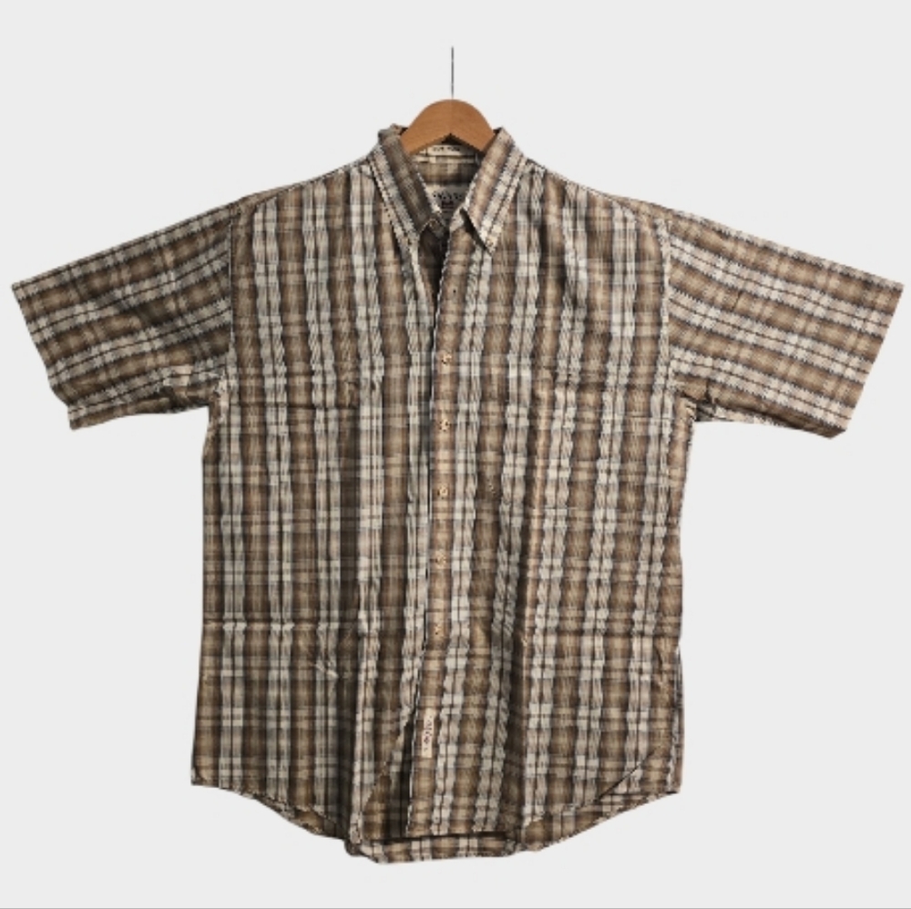 SAVANE Button-Down Plaid Shirt Men's Medium Cotton No-Iron Soft Casual Cowboy